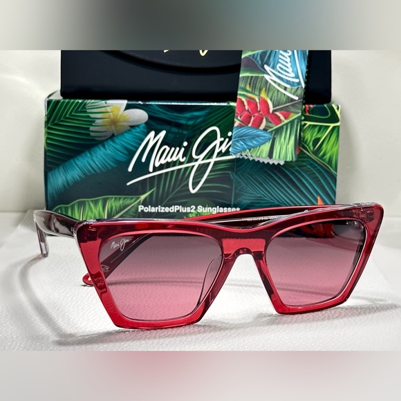 NEW Maui Jim KINI KINI Raspberry Red Pink Crystal Rose GLASS Cat Eye